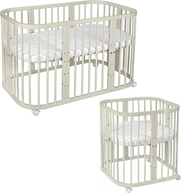 Waldin 7in1 Babybett Kinderbett aus Buchenholz mit Matratze, lackiertes mitwachsendes Kinderbett - Bild 1