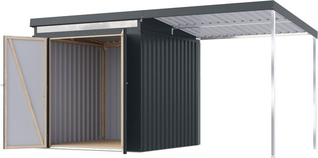 KARIBU Gerätehaus Mantis mit Anbaudach in Anthrazit, B/T/H: 414 x 209 x 213 cm - Bild 1