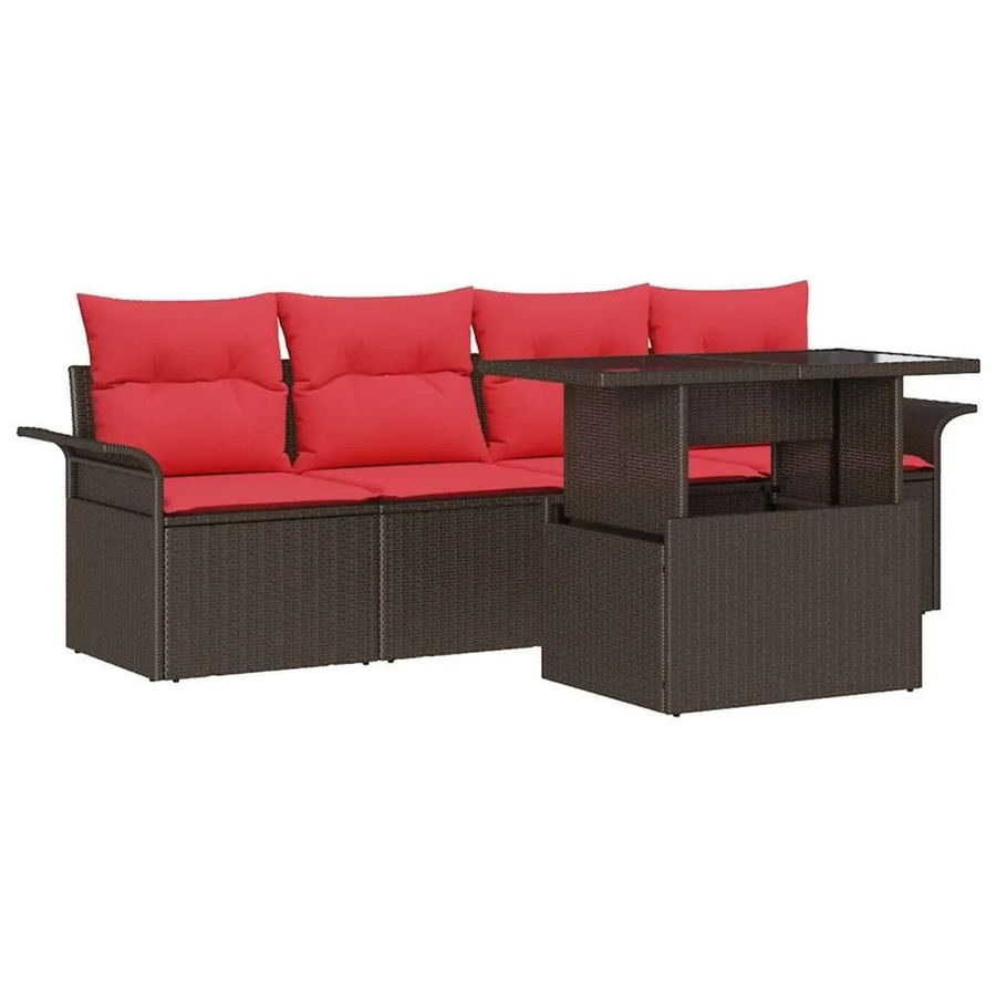 vidaXL Gartenmöbel-Set aus Poly-Rattan und Akazienholz in Braun mit 3-Sitzer Sofa, 2-Sitzer Sofa, Couchtisch und Kissen - Bild 1