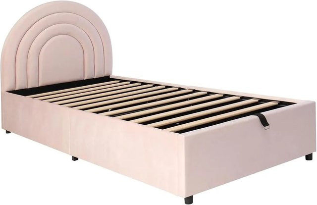 KOMHTOM Polsterbett aus Samt mit Kopfteil und Lattenrost für Kinder und Jugendliche, Farbe: Rosa, B/T/H: 90 x 200 cm - Bild 1
