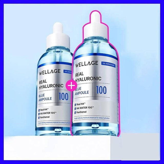 WELLAGE Real Hyaluronic Blue 100 Ampulle Serum, 2 x 75 ml, Hyaluronsäure, Panthenol - Bild 1