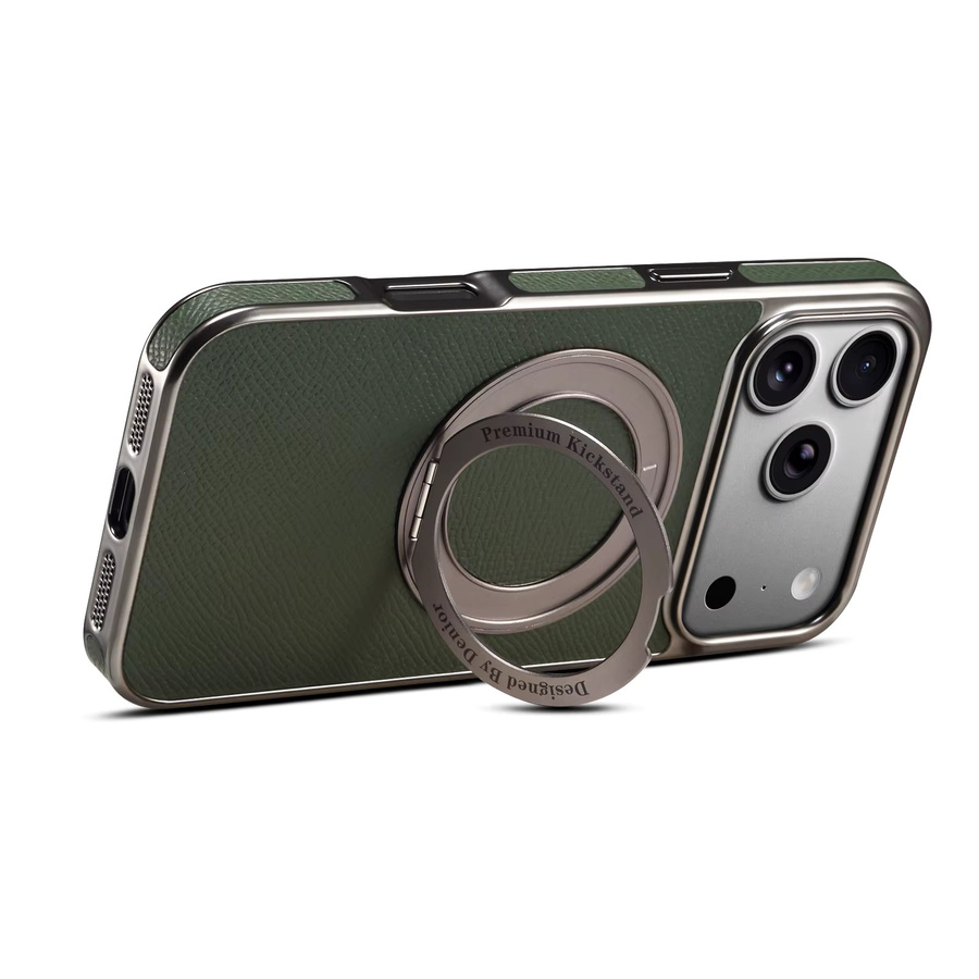 Denior Luxus-Lederhülle mit 360 Grad drehbarer Halterung und Anti-Sturz-Schutz für iPhone 17 16 15 14 13 Air Pro Max in Grün - Bild 3