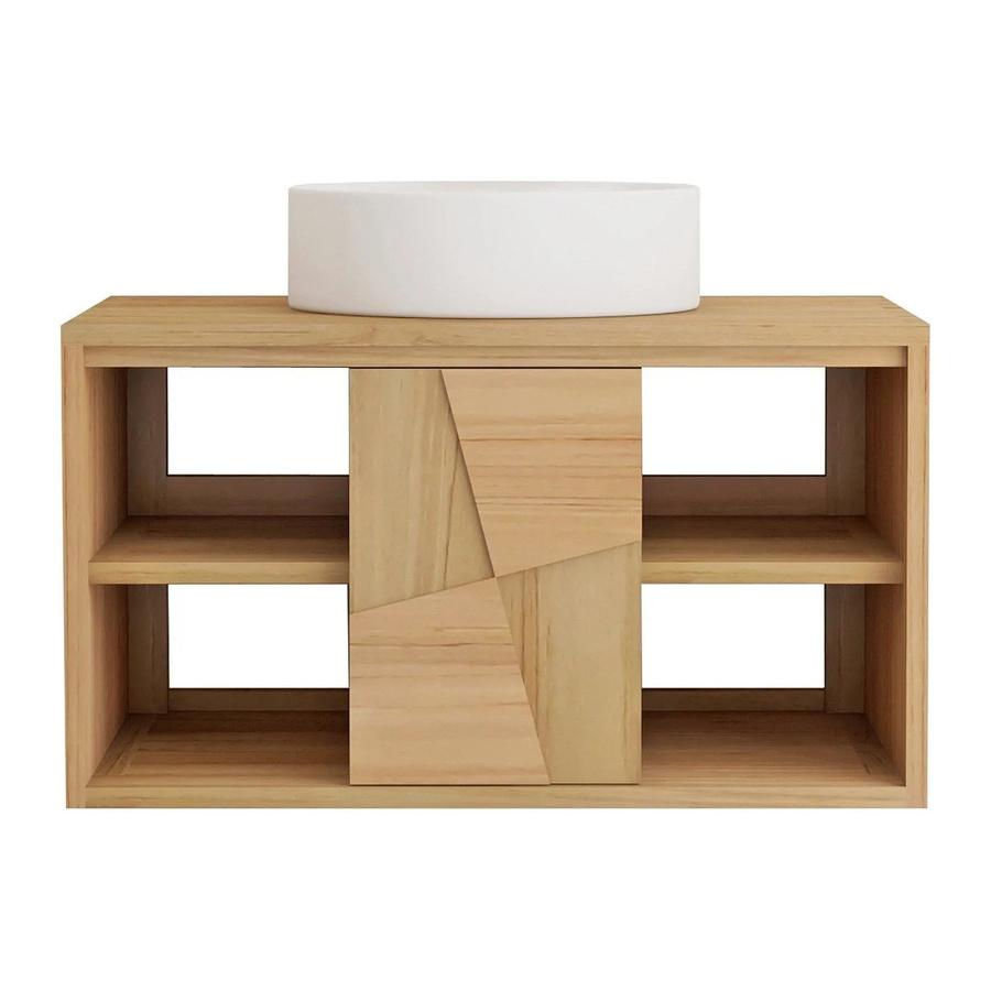 Vente-unique Einzelwaschtisch Sumbawa aus Teakholz und Keramik in Beige/Weiß, B: 80 cm - Bild 2