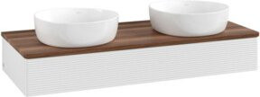 V&B Waschtischunterschrank Antao mit Frontstruktur und Beleuchtung, Weiß und Walnuss, B/T/H: 120 x 50 x 19 cm - Bild 1