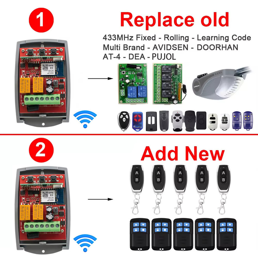 Scimagic-RC Smg8112 Tuya WiFi Smart Türöffner Empfänger mit 2-Kanal-Fernbedienung für Garagentore (433 MHz & WiFi) - Bild 3