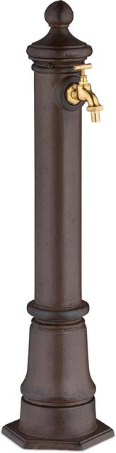 Relaxdays Standbrunnen aus Aluminiumguss in Braun Antik mit goldenem Wasserhahn, B/T/H: 80 x 18 x 20,5 cm - Bild 1