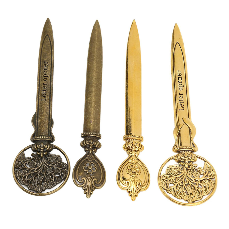 4er-Set Brieföffner im Retro-Design aus Zinklegierung in Gold, ergonomisch und kompakt - Bild 2