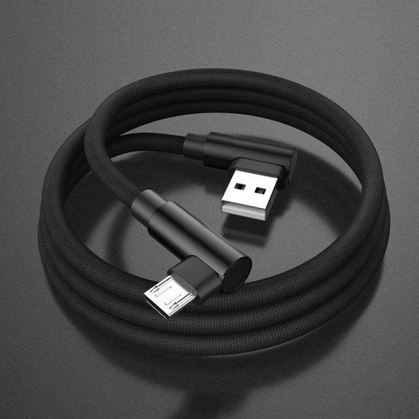 Extra langes geflochtenes USB-Ladekabel mit L-Stecker für iPhone, Samsung und Huawei, Schnellladekabel für Micro-USB und USB-C, Länge: 3 m, Farbe: Schwarz - Bild 1