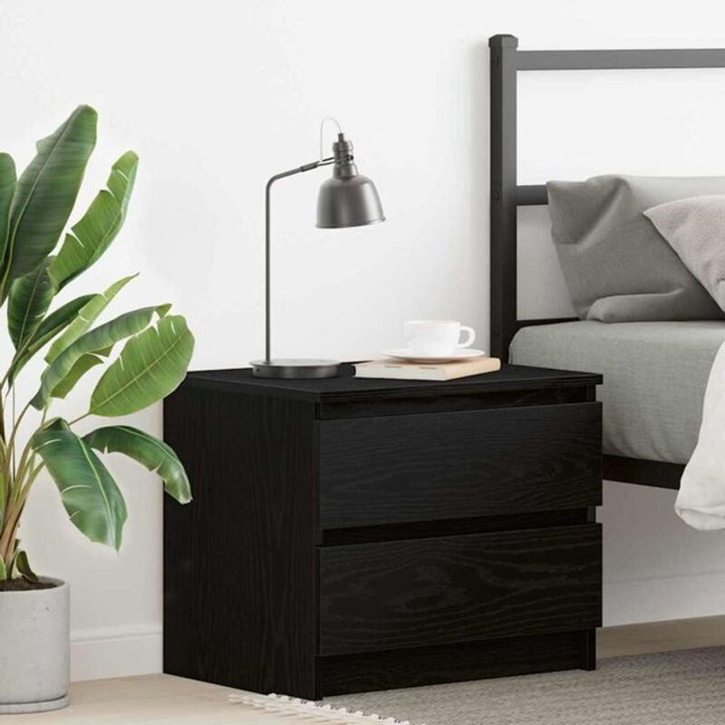 Vidaxl Nachttisch in Schwarz und Eiche aus Holzwerkstoff im Landhaus- und Modern-Stil, B/T/H: 50 x 40 x 43,5 cm - Bild 1