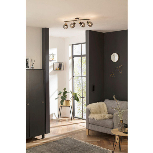 Näve Deckenleuchte Fumoso 4er Spot in Schwarz aus Metall und Glas mit E14 Fassung B/H/T: 80 x 20 x 10 cm - Bild 2