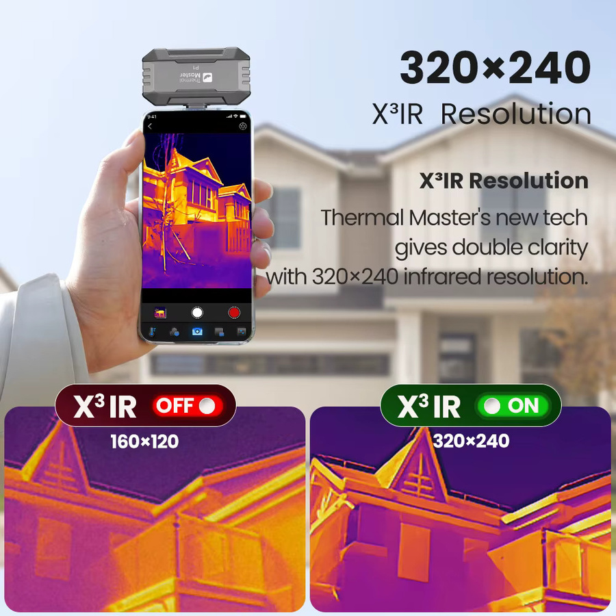Thermal Master P1 Wärmebildkamera für iPhone und Android-Smartphones mit 320x240 X³IR Auflösung, 600 °C Hochtemperaturbereich und 25Hz, Farbe: Schwarz - Bild 3