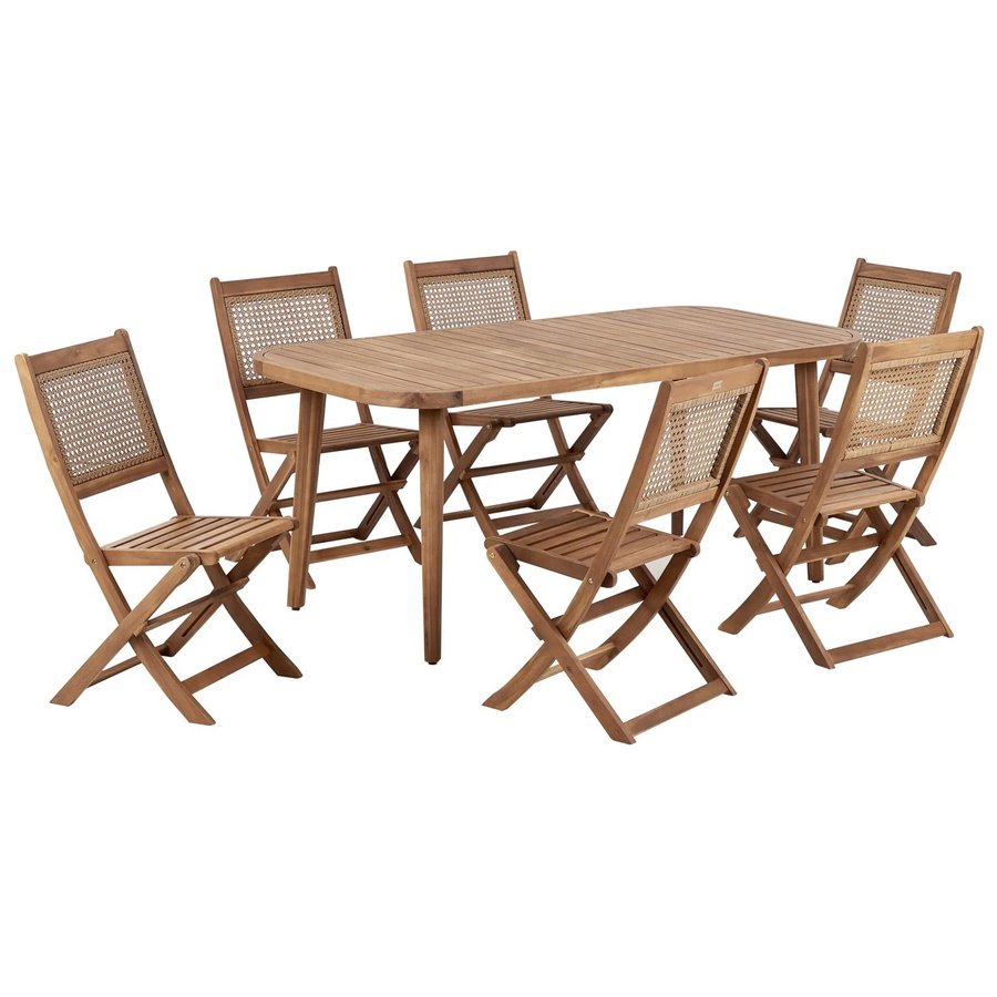 Beliani Gartentisch Set PARAGGI aus Akazienholz und Metall in Heller Holzfarbton/Braun, B/T/H: 180 x 90 x 77 cm - Bild 2