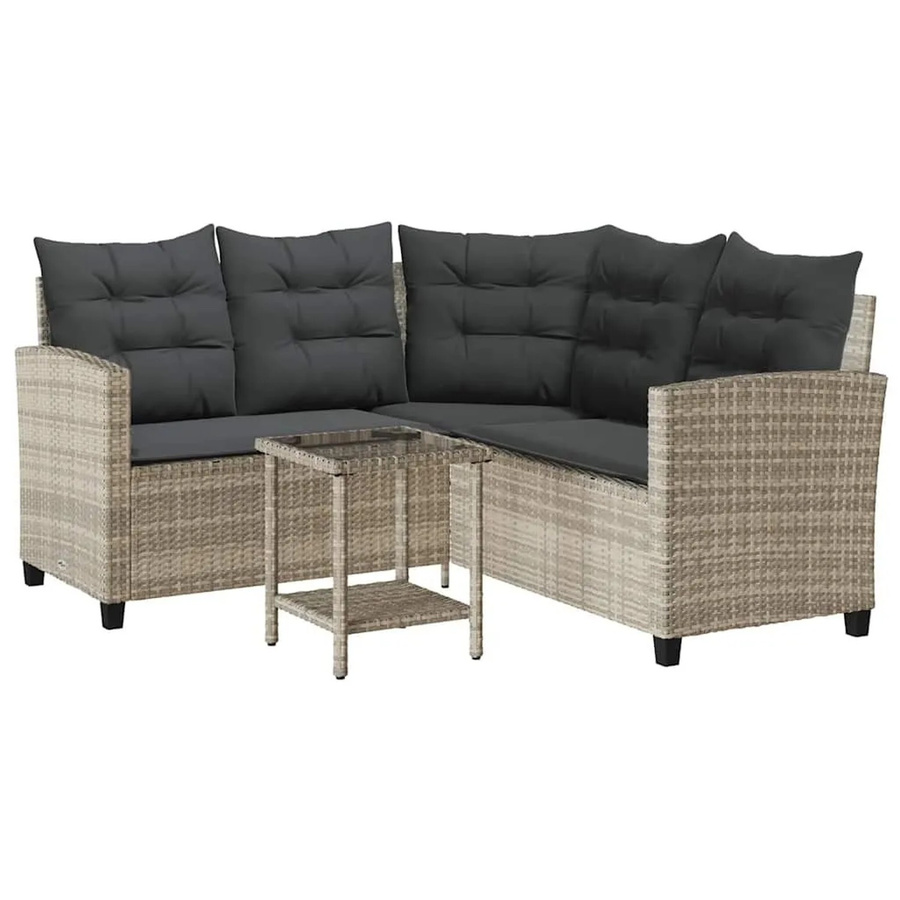 vidaXL Gartensofa in L-Form mit Tisch und Kissen, Hellgrau, Poly Rattan und Metallgestell - Bild 2