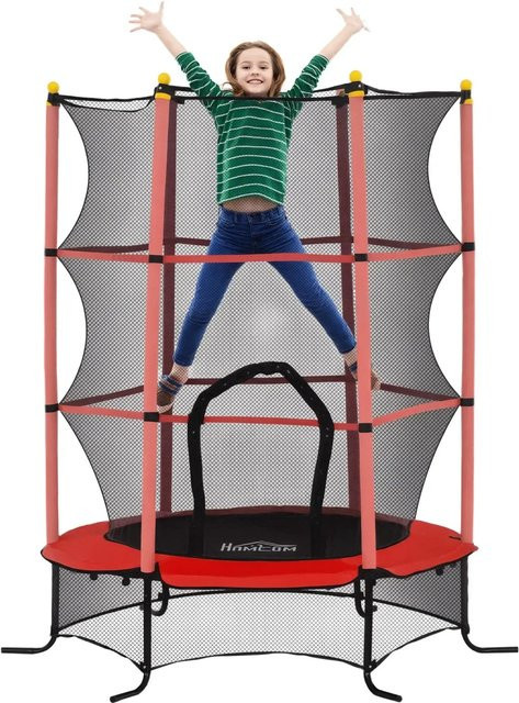 HOMCOM Kinder Trampolin mit Sicherheitsnetz in Rot, Durchmesser: 163 cm, Höhe: 190 cm - Bild 1