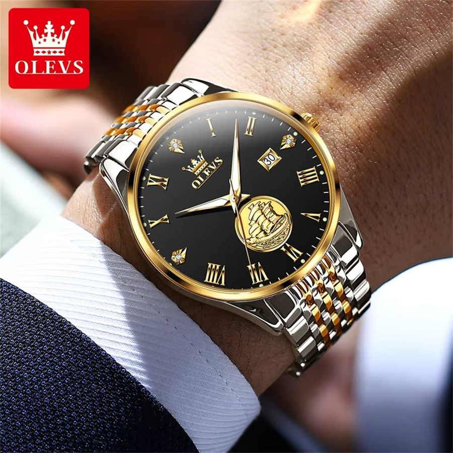 OLEVS Armbanduhr Automatik, Edelstahl, Gold, Schwarz, Herren - Bild 4