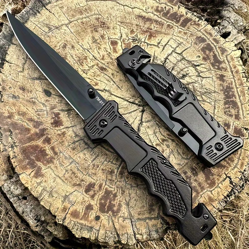 Schwarzes Klappmesser aus Edelstahl für Outdoor, Camping und Überlebensübungen - Bild 1