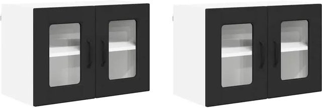 vidaXL Küchenwandschrank Set aus 2 Stück, Schwarz, mit Glastüren und Regalböden, B/T/H: 60 x 31 x 40 cm - Bild 1