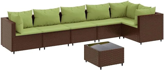 vidaXL 7-tlg. Garten-Lounge-Set in L-Form aus braunem PE-Rattan mit wetterfesten Kissen und pulverbeschichtetem Stahlgestell - Bild 1