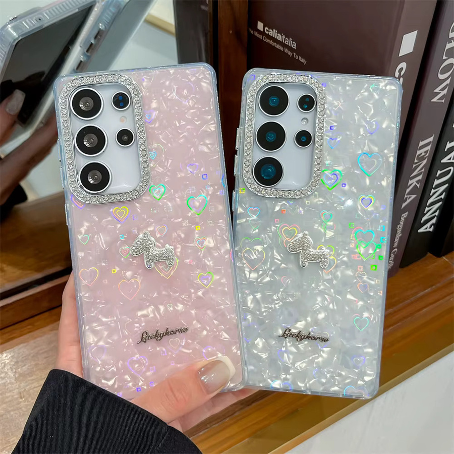 Luxuriöse Glitzer-Strass-Handyhülle mit Laser-Herzmuster für Samsung Galaxy S26 S25 S24 Ultra Plus S25 Edge in Pink - Bild 2