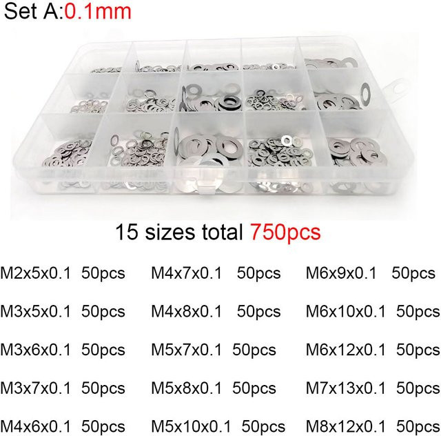 TINGGOO Ultradünnes Unterlegscheiben-Set aus Edelstahl, Einstellscheiben und Dichtungen in Silber, Sortimentskit mit M2 bis M8 - Bild 1