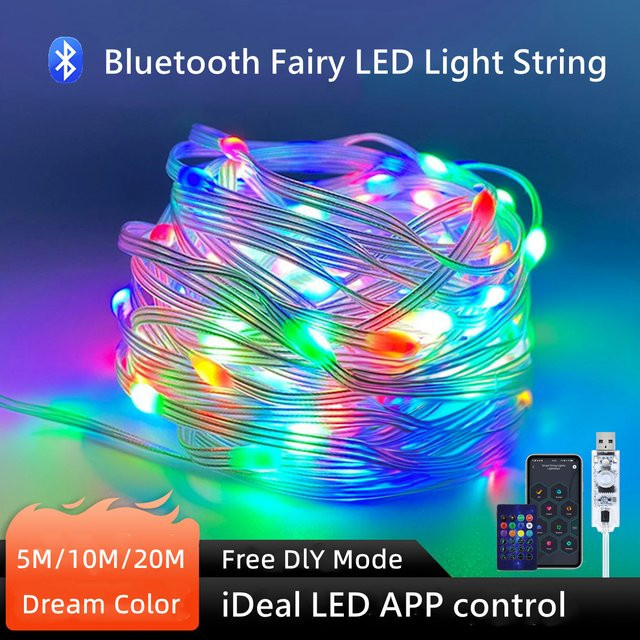 CHNAITEKE RGBIC LED Lichterkette mit Bluetooth App-Steuerung und Fernbedienung, USB-betrieben, Multicolour, für Weihnachten und Festivals - Bild 1