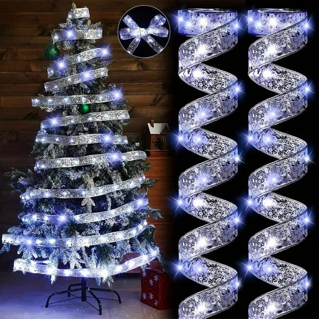 DUTRIEUX Weihnachtsbaumband-Lichterkette mit Satinschleife und RGB-Farben, Batteriebetrieben, Multicolour - Bild 1