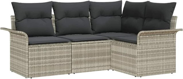 vidaXL Garten-Sofa-Set aus Poly-Rattan in Hellgrau, 4-teiliges L-Shape Lounge-Set mit UV-beständigen Kissen und Armlehnen - Bild 1