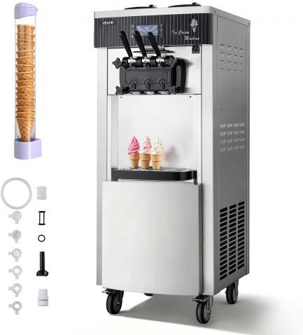 VEVOR Kommerzielle Softeismaschine in Silber mit Vorkühlung und Selbstreinigung, 2200 W, 2 x 6 L Behälter für 3 Geschmacksrichtungen - Bild 1