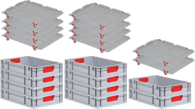 PROREGAL Spar Set 10x Eurobox Nextgen Color mit Auflagedeckel und Schiebeschnappverschlüssen, Farbe Rot, H x B x T: 12 x 40 x 60 cm - Bild 1