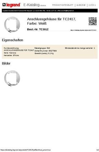 Legrand Anschlussgehäuse TC301Z in Weiß - Bild 1