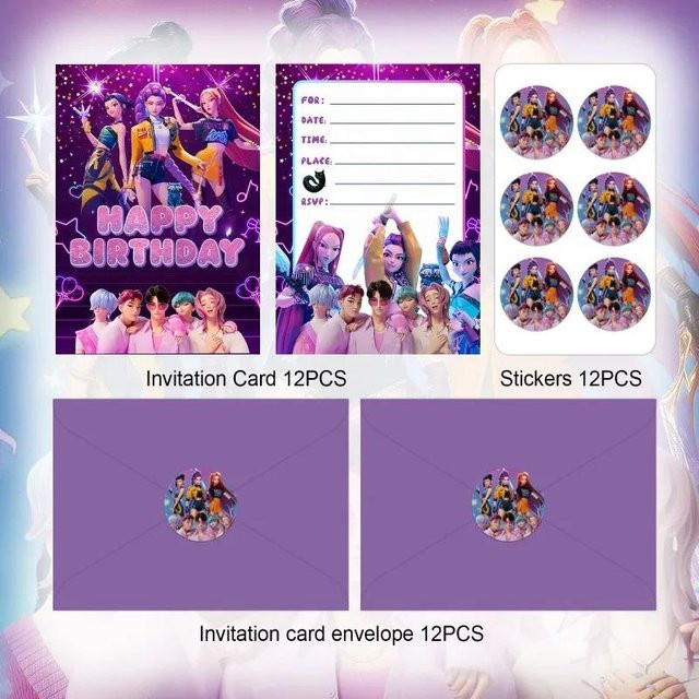 12 Stück Kpop Dämonenjäger Einladungskarten für Kinder, einseitig und doppelseitig bedruckt, bunte Cartoon Geburtstagsparty Karten aus Papier - Bild 1