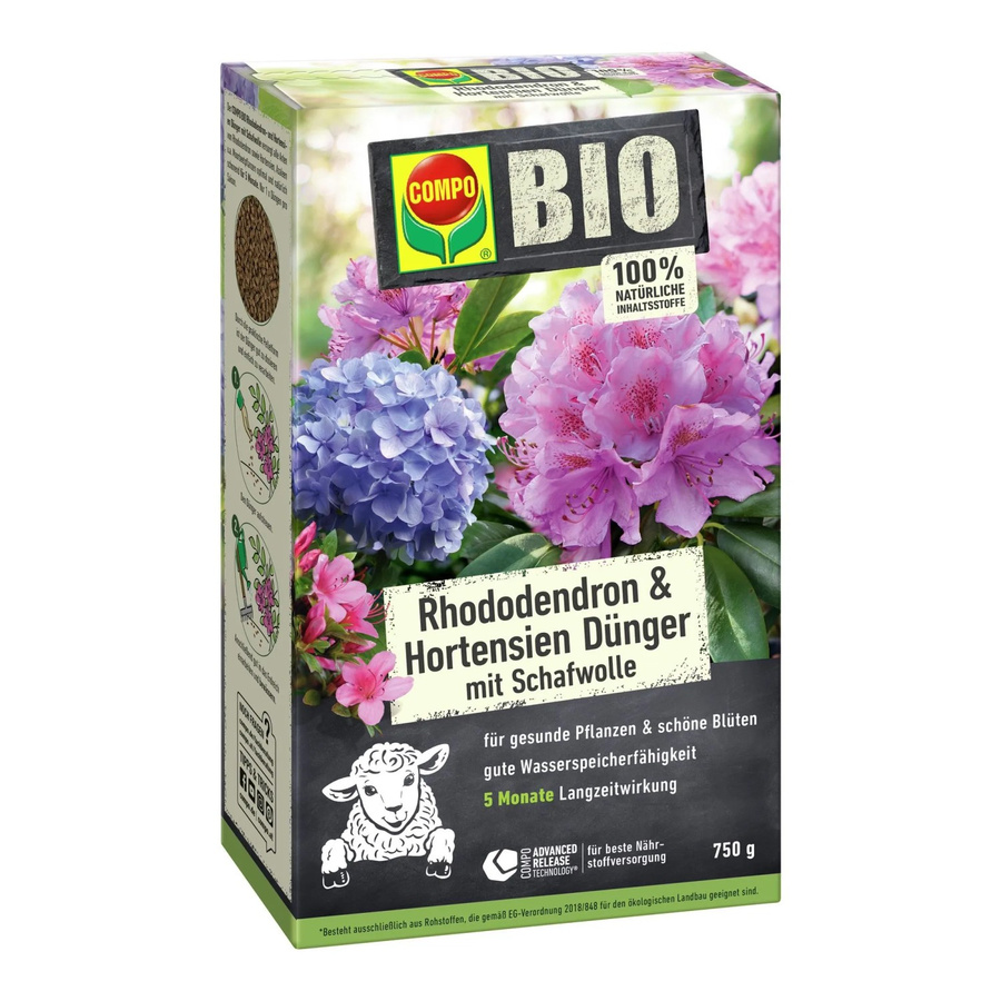 Compo Bio Rhododendron Langzeit-Dünger mit Schafwolle für Hortensien, Azaleen und Moorbeetpflanzen, 750 g - Bild 2