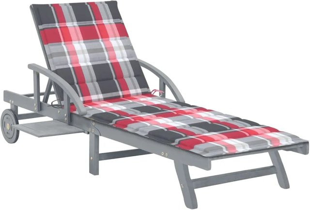vidaXL Sonnenliege aus Akazie Massivholz mit Auflage und Rollen, B/T/H: 200 x 68 x 30/86 cm - Bild 1