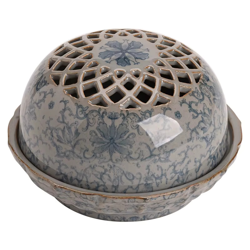 Seladon Weihrauchhalter aus Keramik mit Blumenmuster in Grün und Blau für dein Teehaus oder Home Decor - Bild 2