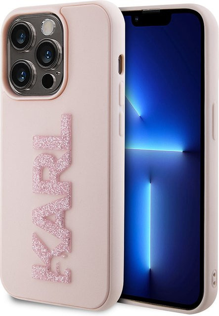 Karl Lagerfeld Handyhülle für Apple iPhone 15 Pro mit 3D Rubber Glitter Logo in Rosa - Bild 1