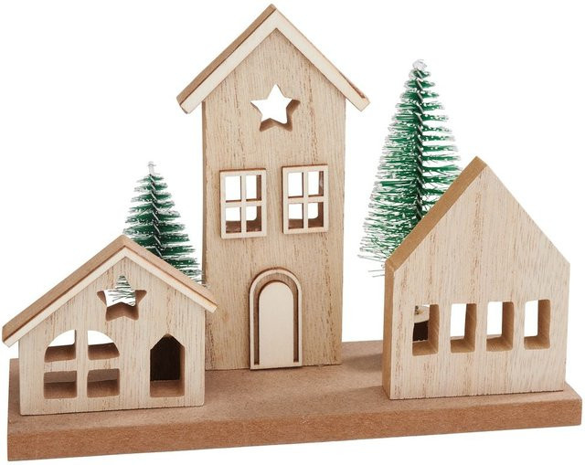 VBS Holzbausatz Weihnachtshäuser mit Tannen in Beige - Bild 1