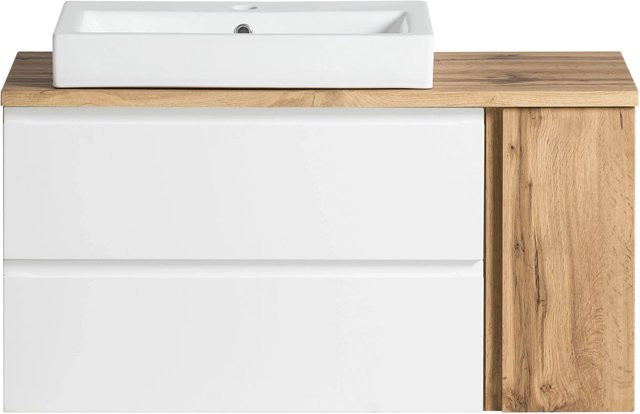 Held Möbel Waschtisch Ancona in Matt Weiß-Wotaneiche mit Keramikbecken, Breite: 105 cm, Höhe: 65,5 cm, Tiefe: 47 cm - Bild 1