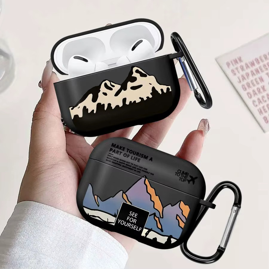Schutzhülle für Apple AirPods Pro 1, 2 und 3 mit Landschafts- und Flugzeugmotiv in Schwarz - Bild 3