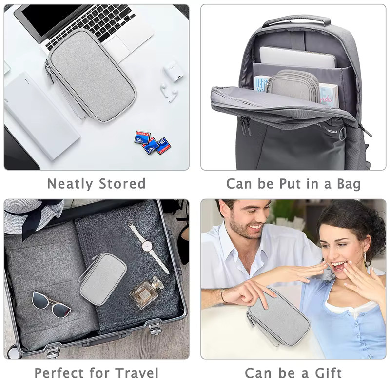 DIXSG Datenkabel-Aufbewahrungstasche in Grau, wasserdichte Reise-Organizer-Tasche für Kabel, Schnüre und USB-Ladegeräte - Bild 2