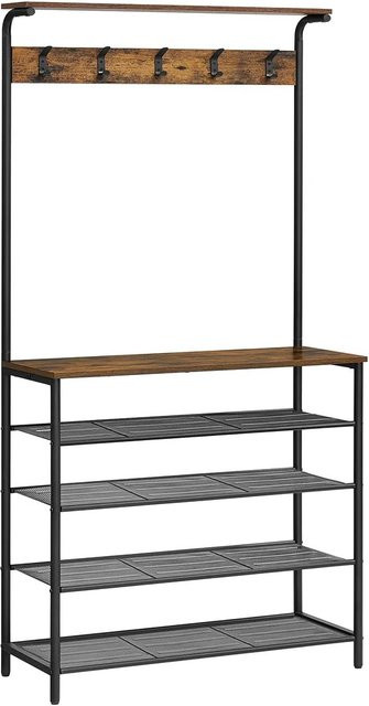 Vasagle Garderobenständer im industriellen Chic mit 5 Ebenen, Braun-Schwarz, B/T/H: 80 x 32,2 x 182 cm - Bild 1