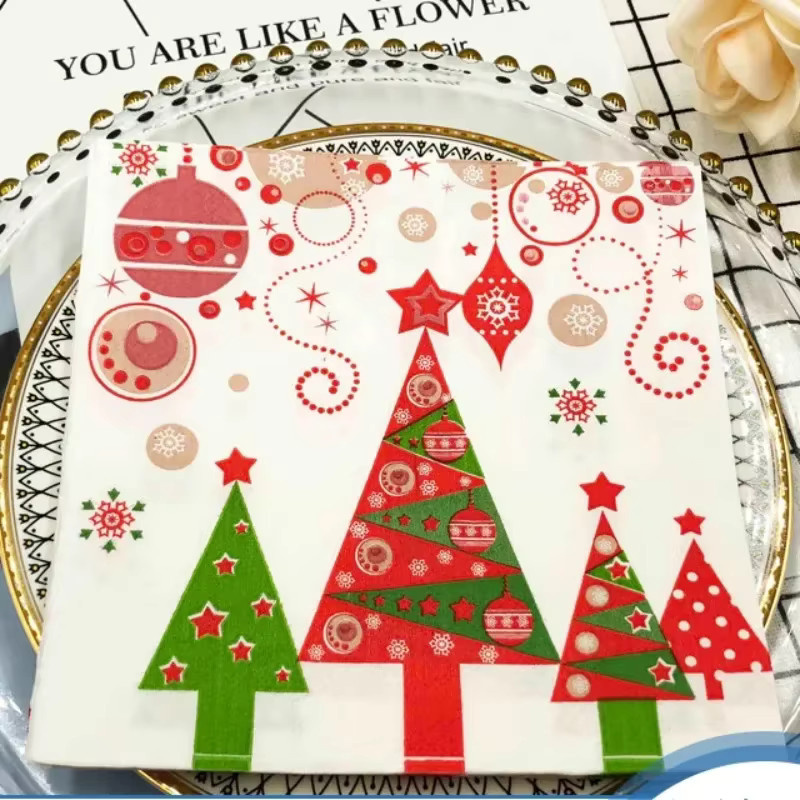GUANYAO Weihnachtsservietten bunt bedruckt mit Blumenmotiv, quadratische Papierservietten, mehrfarbig - Bild 2