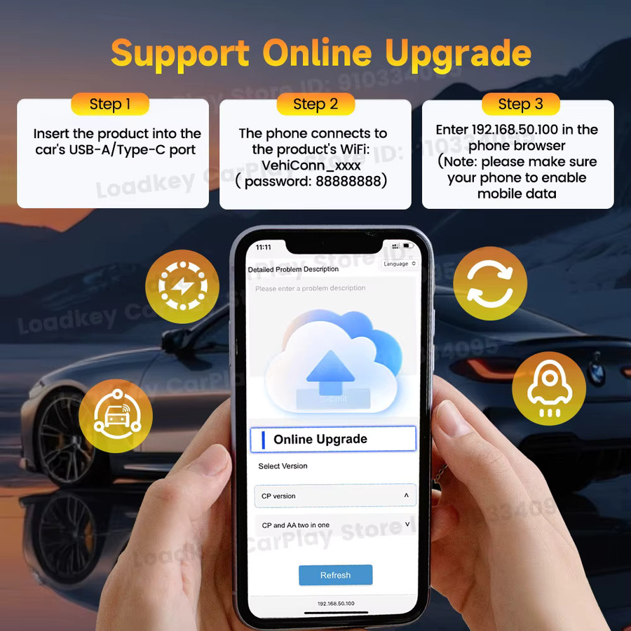 Carlinkit Mini Ultra 2in1 Adapter für kabelloses CarPlay und Android Auto mit 5GHz WLAN, USB-C und USB-A, Schwarz/Orange - Bild 6