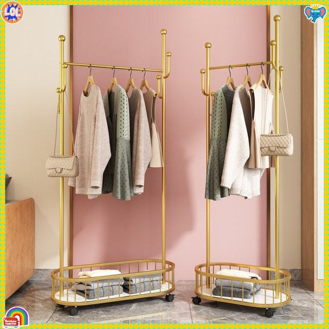 LIUSHADUOLA Kleiderständer aus Metall mit Rollen, abnehmbares Garderobengestell für Schlafzimmer und Wohnzimmer, Schwarz-Gold - Bild 1