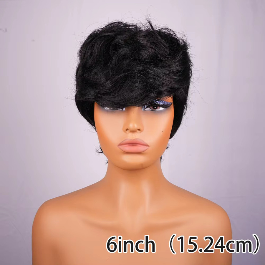 OYM HAIR Pixie-Schnitt-Perücke, brasilianisches Remy-Echthaar, 15,2 cm, Schwarz - Bild 4