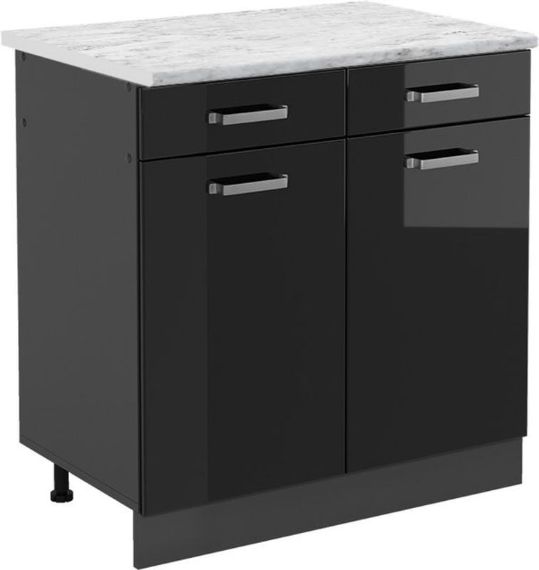 Vicco Schubladenunterschrank R-line in Schwarz Hochglanz und Apfel Marmor, Breite: 80 cm - Bild 1