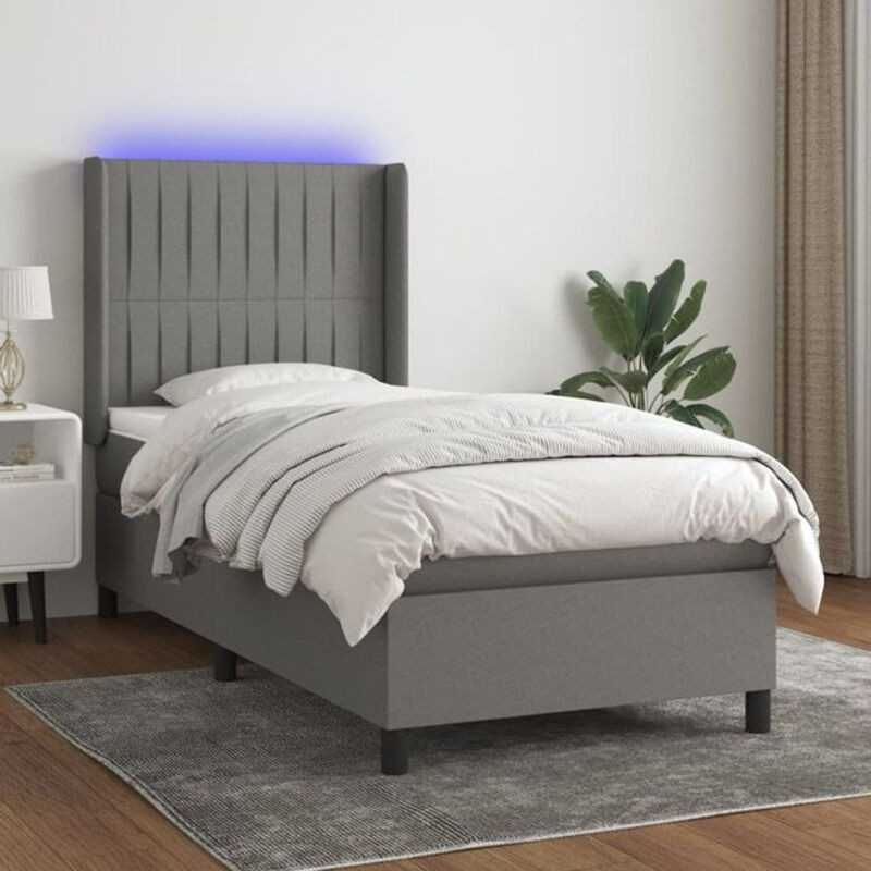 Vidaxl Boxspringbett mit Matratze aus Stoff in Dunkelgrau B/T/H: 90 x 200 cm - Bild 1