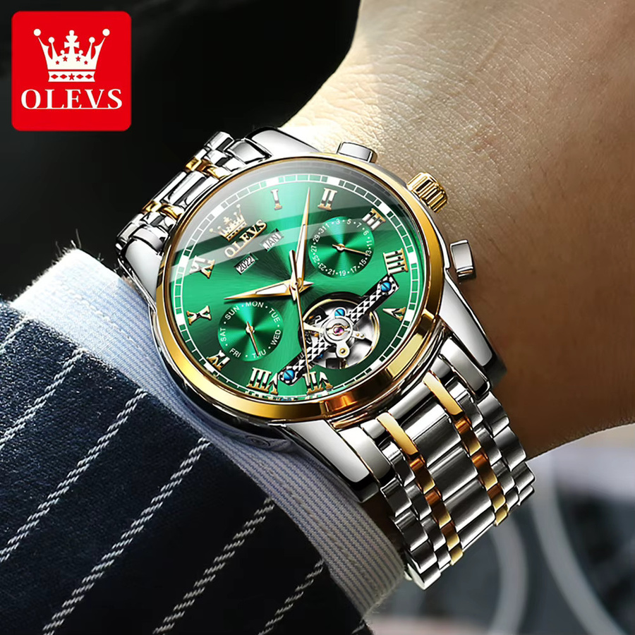 OLEVS Armbanduhr Automatik, Edelstahl, Schwarz, Herren - Bild 1