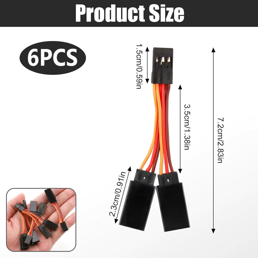 6 Stück JR Futaba Style Servo Y-Kabelbaumleitungen 1 bis 2 Draht-Splitter-Kabel für RC-Modelle Flugzeuge, Länge: 7 cm - Bild 2