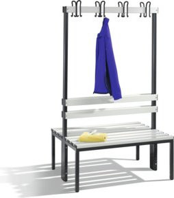 C+P Garderobenbank Basic doppelseitig mit Sitzleisten, Farbe Sitzleisten Lichtgrau, Gestell Schwarzgrau, H: 165 cm, B: 100 cm, T: 75,6 cm