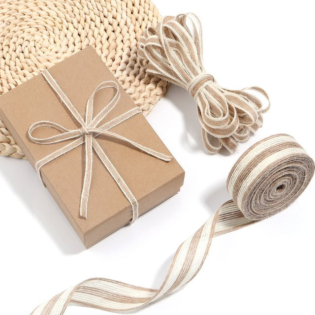 Natürliche Jute Schnur mit weißem Rand als Leinenband für DIY-Handwerk, Geschenke und Dekoration in Beige - Bild 1